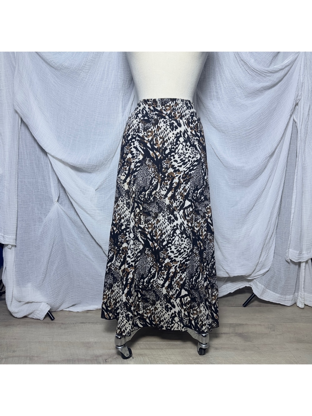 Animal Print Maxi Skirt Black Brown White